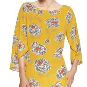 Banana Republic Petite Spring Yellow Floral 3/4 Sleeve Tulip Sleeve Bouse Top